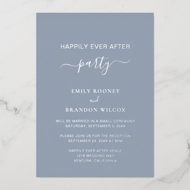 Invitation En Aluminium Elégante Dusty Blue Silver Réception de mariage si (Recto)