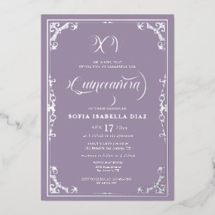 Invitation En Aluminium Elégante Dusty Purple Lavender Quinceañera Argent