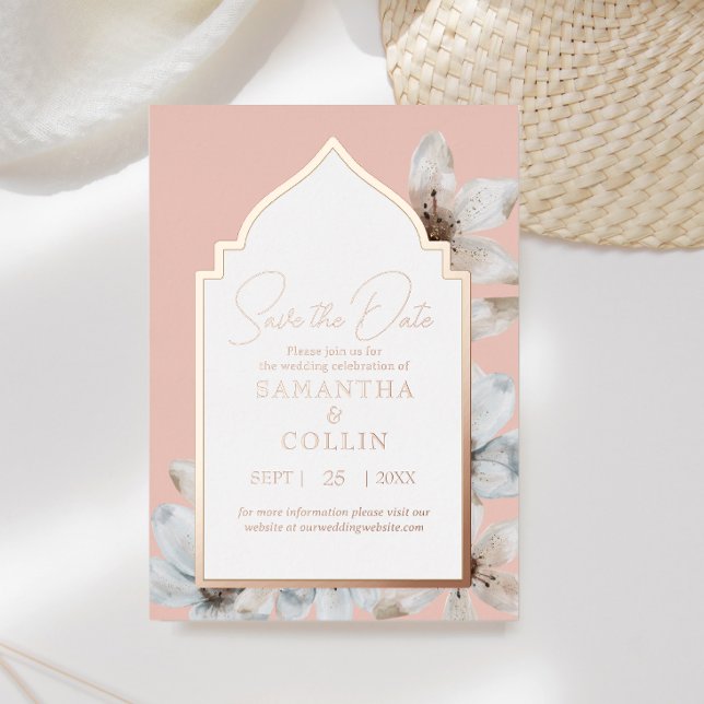 Invitation En Aluminium Elégante Dusty rose Magnolia Fleurs Enregistrer la (Créateur téléchargé)