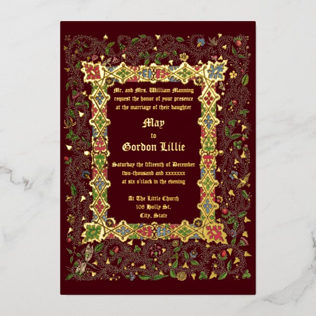 Invitation En Aluminium Élégante époque victorienne 1883 Mariage de style  (Recto)
