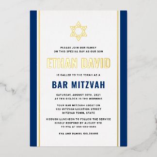 Invitation En Aluminium Élégante étoile de David bar-mitsva bleu foncé rée