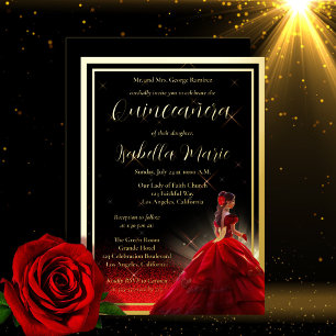 Invitation En Aluminium Élégante Faux Paillettes Rouges Quinceañera   Anni