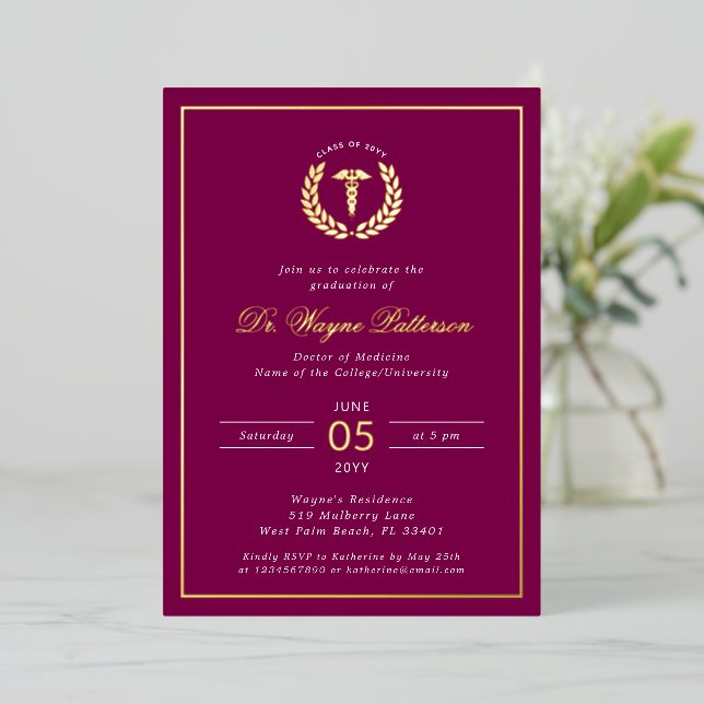 Invitation En Aluminium Élégante fête de fin d'études Médicales (Debout devant)