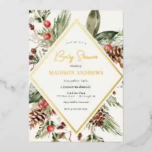 Invitation En Aluminium Élégante Fête de Naissance Poinsettia Evergreen Hi