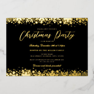 Invitation En Aluminium Élégante fête de Noël au flocon de neige en or noi