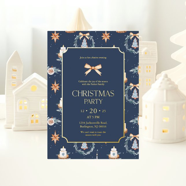 Invitation En Aluminium Élégante fête de Noël Marine & Gold (Créateur téléchargé)