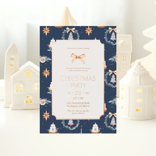 Invitation En Aluminium Élégante fête de Noël Marine & Gold