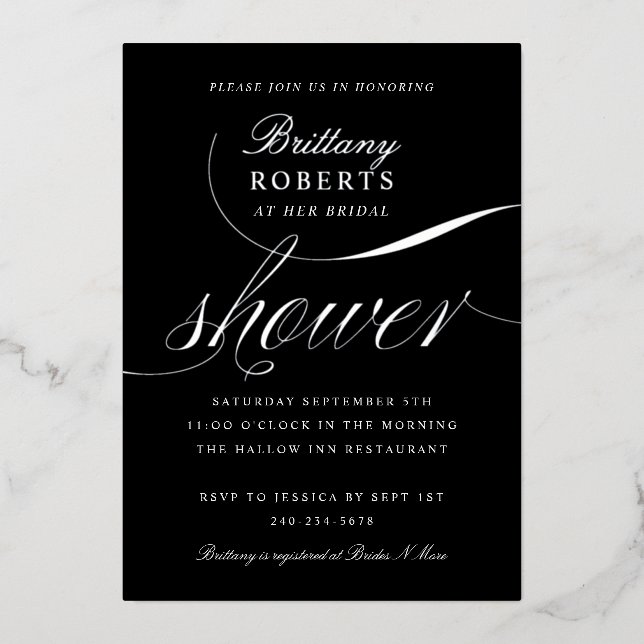 Invitation En Aluminium Elégante Fête des mariées Black Silver (Recto)
