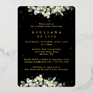 Invitation En Aluminium Elégante Fête des mariées Black Snowberry+Eucalypt