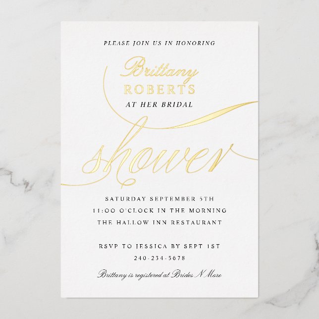 Invitation En Aluminium Élégante Fête des mariées Gold Foil (Recto)
