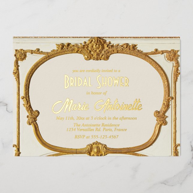 Invitation En Aluminium Elégante Fête des mariées Rococo baroque or (Recto)
