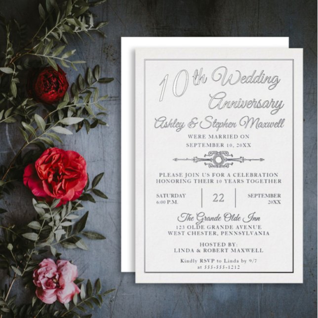 Invitation En Aluminium Élégante fête du 10e anniversaire du Mariage (Créateur téléchargé)