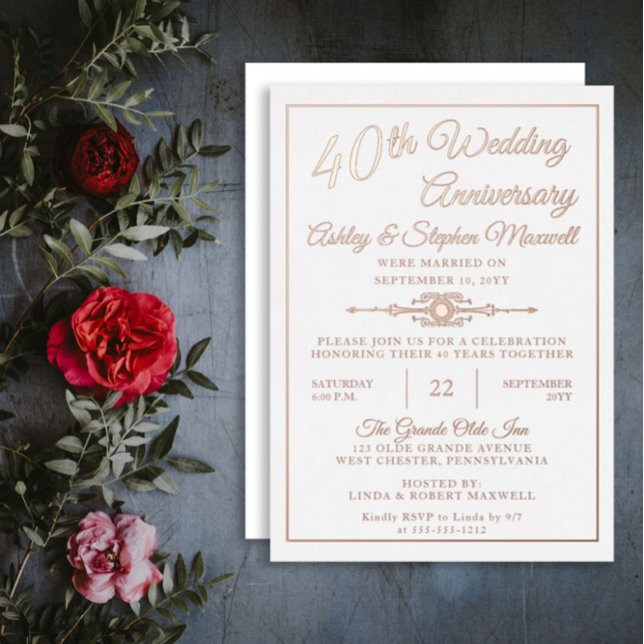 Invitation En Aluminium Élégante fête du 40e anniversaire du Mariage Foil (Créateur téléchargé)