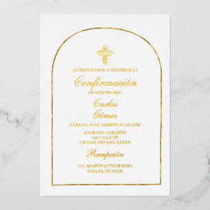Invitation En Aluminium Élégante feuille d'or de confirmation