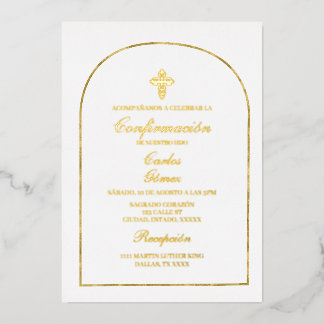 Invitation En Aluminium Élégante feuille d'or de confirmation