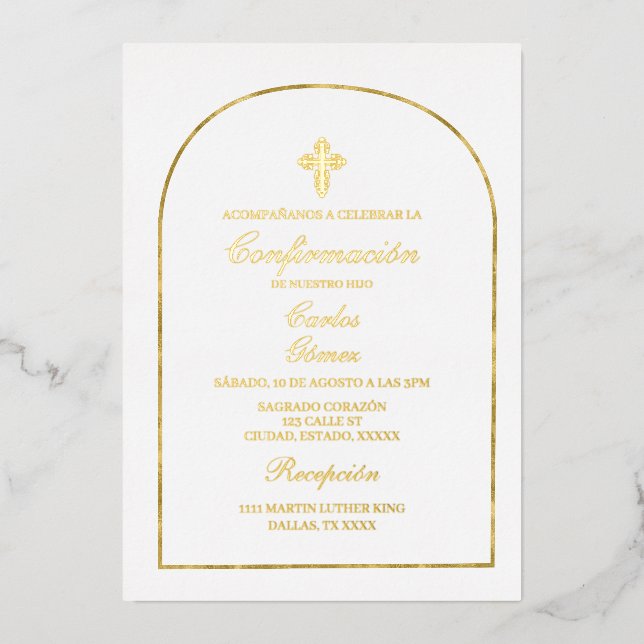 Invitation En Aluminium Élégante feuille d'or de confirmation (Recto)