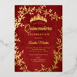 Invitation En Aluminium Elégante feuille rouge or courge Quinceanera