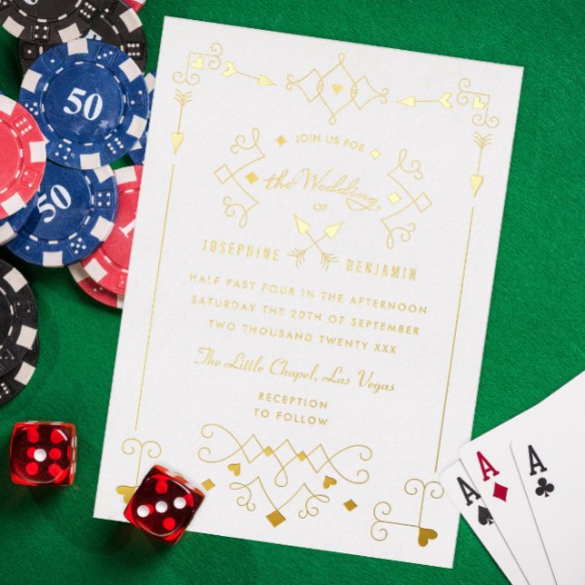 Invitation En Aluminium Elégante Flèches Cupides Coeurs Las Vegas Gold (Créateur téléchargé)