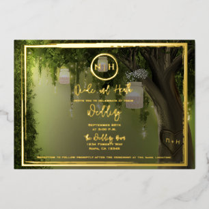 Invitation En Aluminium Élégante Forêt Floral Jars Lumières Or Mariage