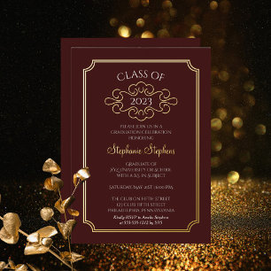 Invitation En Aluminium Élégante Frame Maroon College Graduation Party