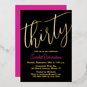 Invitation En Aluminium Elégante Gold Foil Rose Black 30e fête d'anniversa