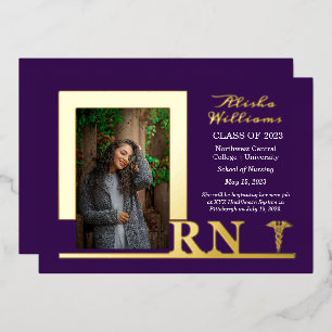 Invitation En Aluminium Élégante infirmière RN Caduceus Photo Diplômée Pur