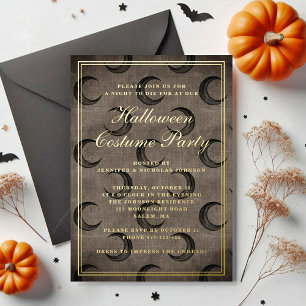 Invitation En Aluminium Élégante Lune gothique Halloween Costume Party Or