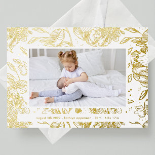 Invitation En Aluminium élégante naissance bébé photo fleur or nouveau-né 