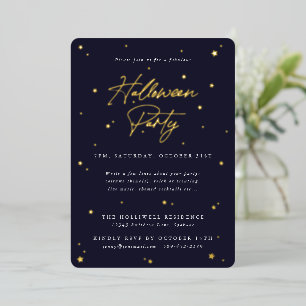 Invitation En Aluminium Elégante Navy+Gold Scattered Stars Halloween Party