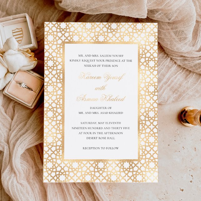 Invitation En Aluminium Elégante Nikkah Oriental Mariage Ceremony Or (Créateur téléchargé)