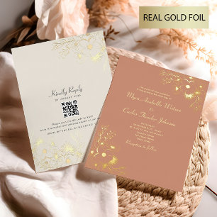 Invitation En Aluminium Elégante Pêche et Mariage Or