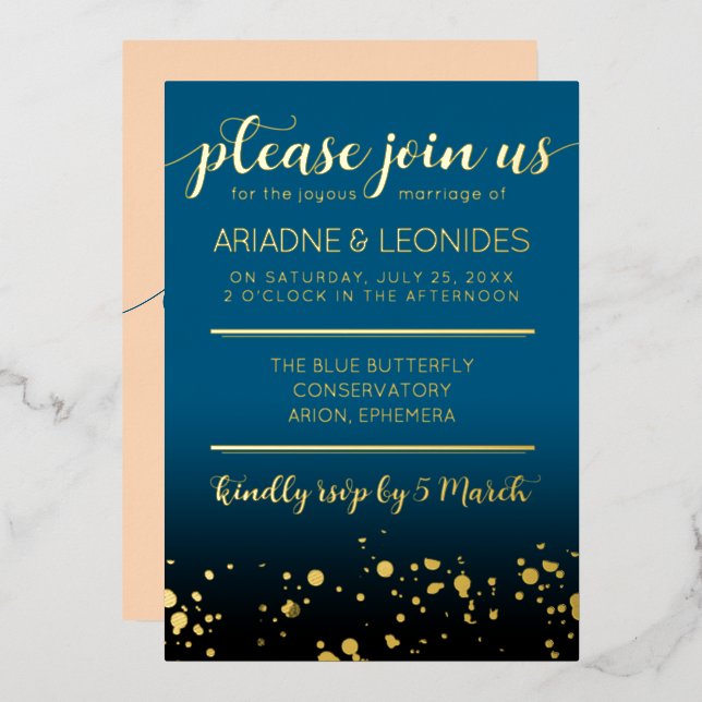 Invitation En Aluminium Elégante Pêche Océanique Bleu Mariage Un Nouveau C (Recto/Verso)