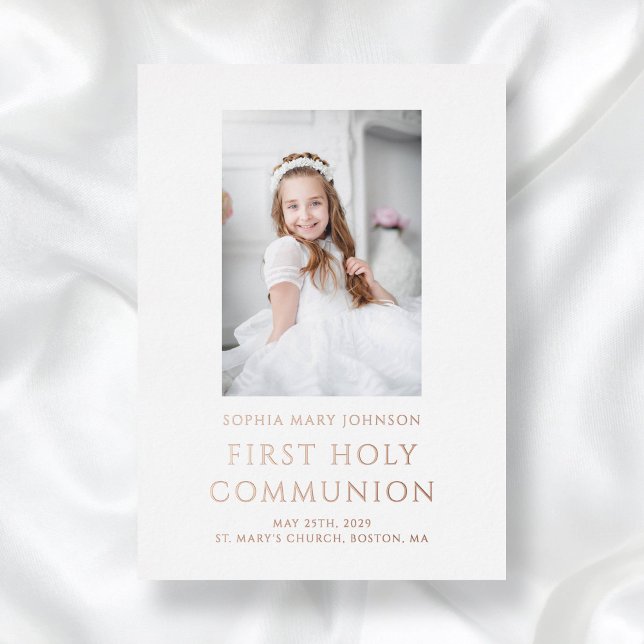 Invitation En Aluminium Elégante photo First Communion Gold (Elegant Gold Foil Photo First Communion Foil Invitation)