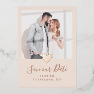 Invitation En Aluminium Élégante Photo Rose Gold pour Sauvegarder la Date