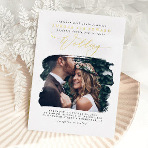 Invitation En Aluminium Élégante photo superposition Blanc Boho Mariage ré