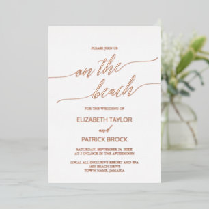 Invitation En Aluminium Élégante Pile D'Or Rose Sur Le Mariage De Plage
