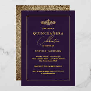 Invitation En Aluminium Élégante Quinceanera 15 ans Or Violet