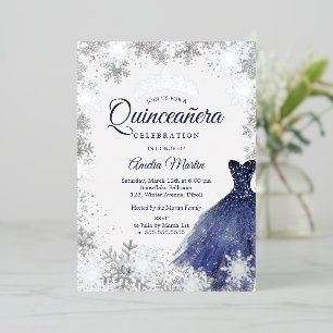 Invitation En Aluminium Elégante Quinceanera de flocon de neige hivernal d