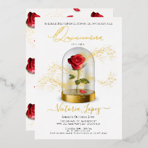 Invitation En Aluminium Elégante Quinceañera Rose rouge en espagnol