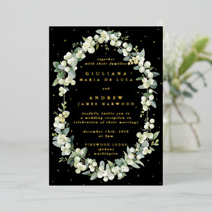 Invitation En Aluminium Elégante Réception Black Snowberry+Eucalyptus Seul