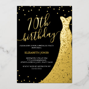 Invitation En Aluminium Élégante robe de calligraphie noire or 70e anniver