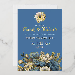 Invitation En Aluminium Élégante robe de mariée en denim, marine et or ave