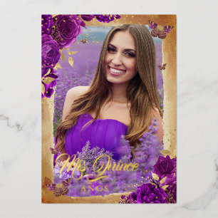 Invitation En Aluminium Élégante Rose Fleurie Quinceanera Or Rose Gold 