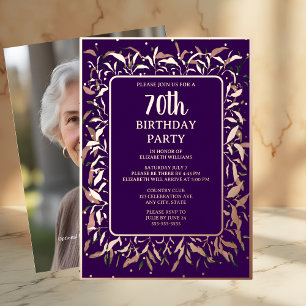 Invitation En Aluminium Elégante Royal Purple 70e fête d'anniversaire pers