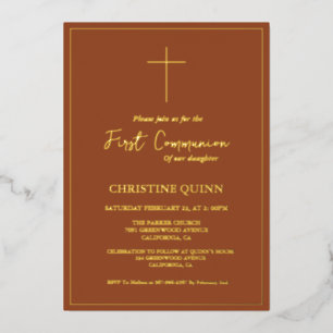 Invitation En Aluminium Élégante Terracotta et l'or Première sainte commun