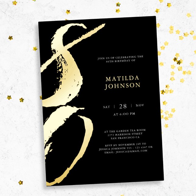 Invitation En Aluminium Élégante typographie moderne 80e anniversaire (Elegant Modern Typography 80th Birthday Foil Invitation)