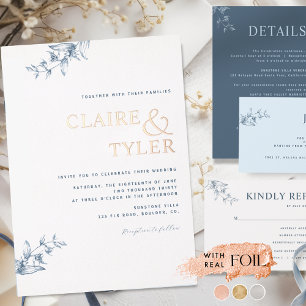 Invitation En Aluminium Élégante Typographie Moderne Bleue de Mariage avec