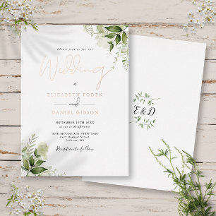 Invitation En Aluminium Élégante verdure Foliage Script Mariage Rose Or