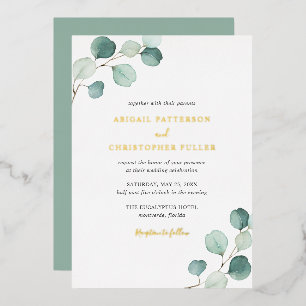 Invitation En Aluminium Elégante verdure Rustique Eucalyptus Mariage Or