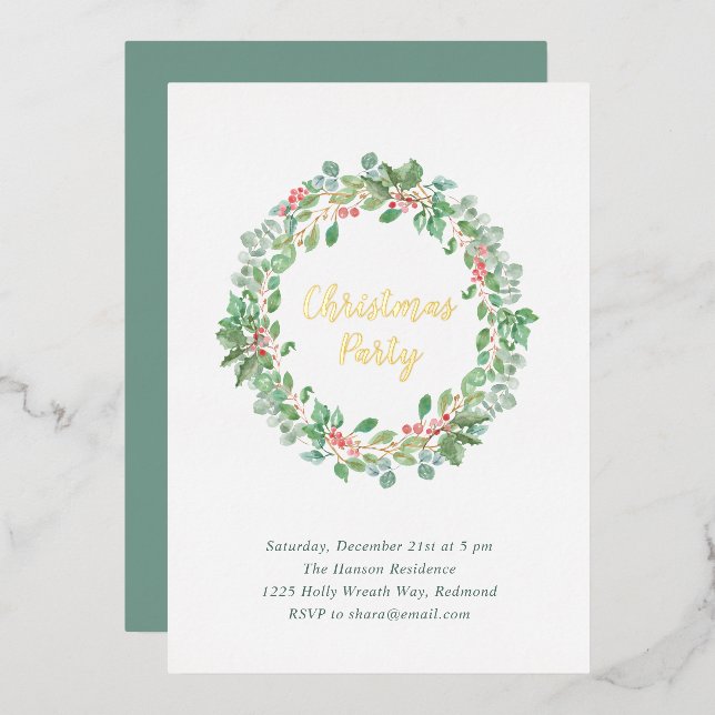 Invitation En Aluminium Elégante verdure Wreath Rustique Noël Party (Recto/Verso)